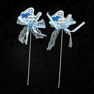 PINCHO PARA TARTA DE NACIMIENTO - COCHECITO AZUL (12 uds.)