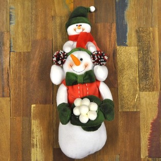 Muñeco de nieve de peluche con bebé de nieve en los hombros 38 cm