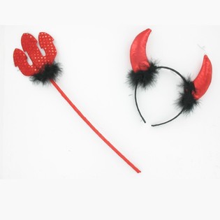 Diadema de diablo con bast&oacute;n (12 uds.)