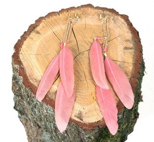 Pendientes estilo Ibiza con plumas Rosa Viejo (1 ud)