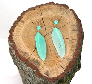 Pendientes de Pluma Menta Estilo Ibiza (1 ud)
