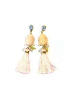 Pendientes Estilo Ibiza Buda Blanco Roto / Rosa Pastel (1 ud)