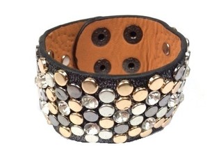Pulsera Ancha de Lujo Negra con Tachuelas y Brillantes (1 ud)
