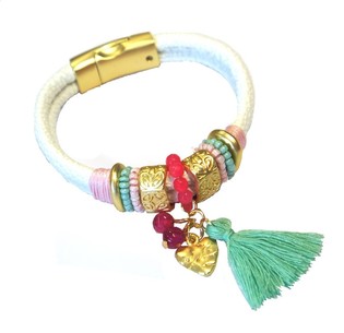 Pulsera Blanca Estilo Ibiza con Borla y Corazón (1 ud.)