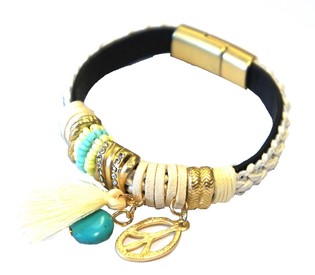 Pulsera Ibiza Crema con Borla y Colgante de la Paz (1 ud.)