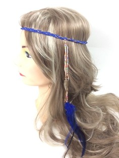 Diadema trenzada con plumas azul oscuro (1 ud.)