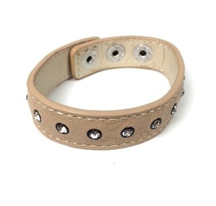 Pulsera Estilo Ibiza Aspecto Cuero Crema con Estrás (1 ud)
