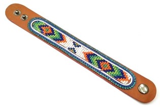 Pulsera de cuero azteca con strass azul claro (1 ud.)
