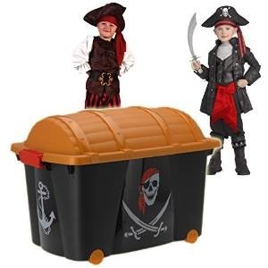Gran ba&uacute;l de juguetes pirata | 60L con ruedas