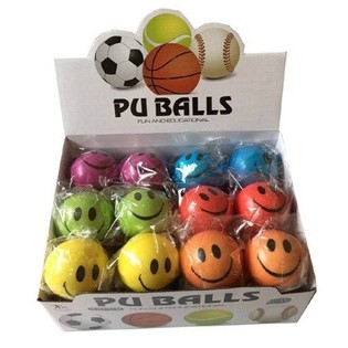 PELOTAS DE PU CARITAS SONRIENTES Ø10 CM EN EXPOSITOR (36 ud)