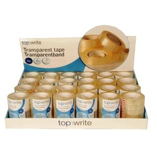 TOPWRITE - 6 ROLLOS DE CINTA ADHESIVA TRANSPARENTE EN EXPOSITOR (24 SETS DE 6)